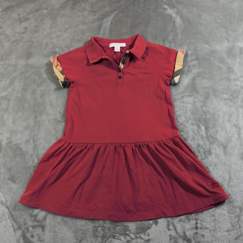 Burberry Girls' Red Polo Dress with Signature Check Trim